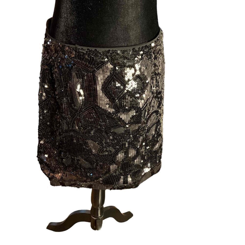 DKNY Womens Black Sequined Embellished Mini Party Cocktail Skirt Size M